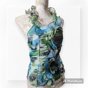 Charmed Watercolor Ruffled Halter top size medium
